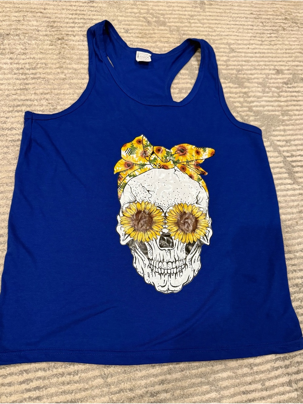 Blue Women's Graphic Tank Top with Sunflower Skull
